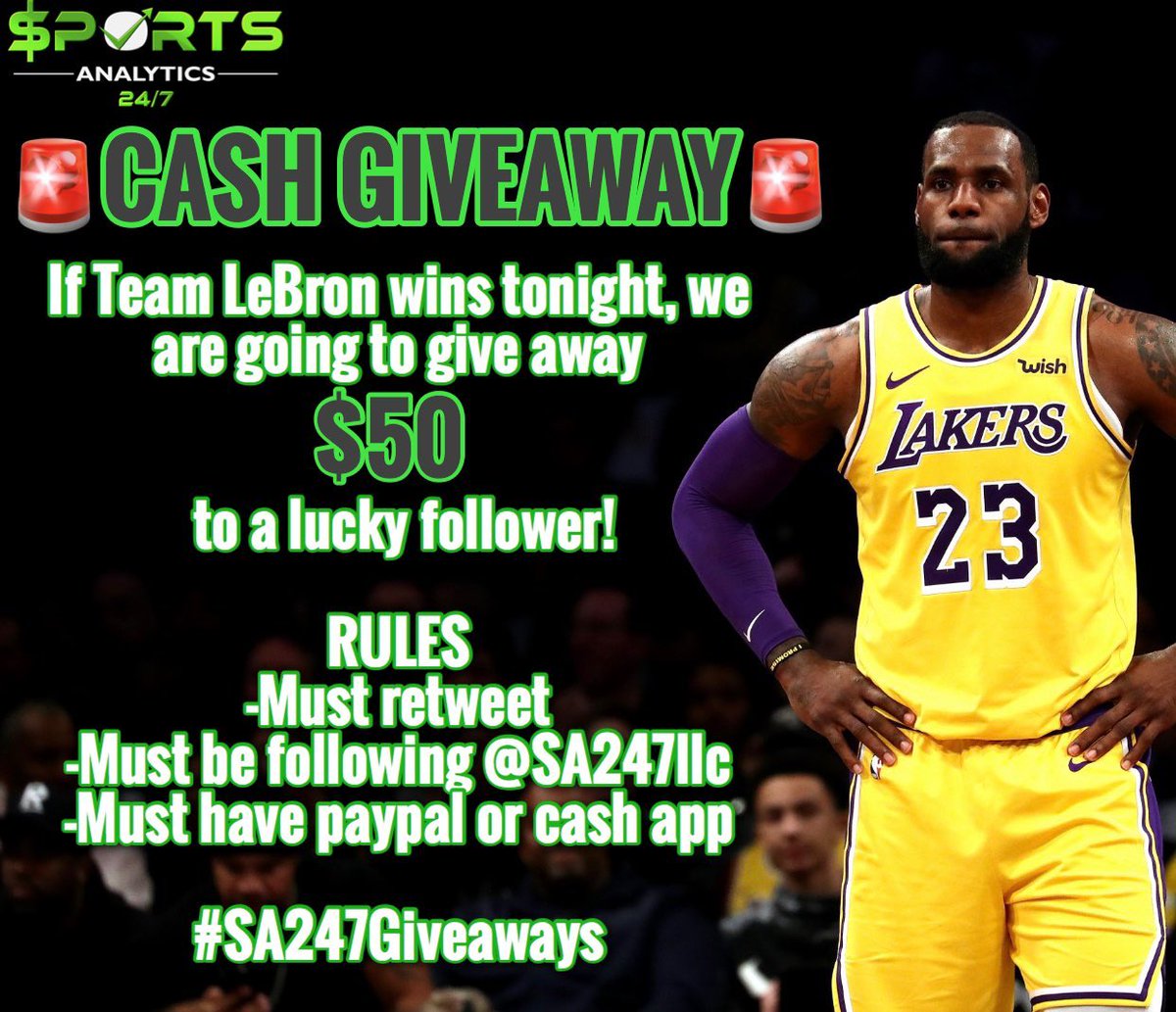 LakersEmpire's tweet photo. 🚨 CASH GIVEAWAY 🚨 
If Team LeBron wins tonight we’re going to give away $50 to a lucky follower 💰

Game at 8:00 est 

RULES
-Must retweet
-Must be following @SA247llc 
-Must have paypal or cash app

#SA247Giveaways https://t.co/neHuBbRT1a