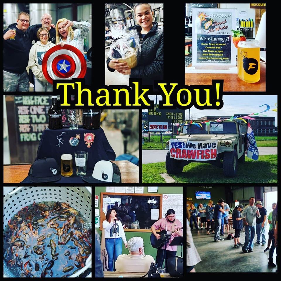 FulbrookAle's tweet photo. Thank you to everyone who came to celebrate our 2nd Anniversary! We wouldn't be here without every one of you! Congrats to our door prize winners and special thx to Sunset Whiskey &amp; all our merch vendors! We'll continue with crawfish on Saturdays through the season. #craftbeer https://t.co/2NFzXuBFLr
