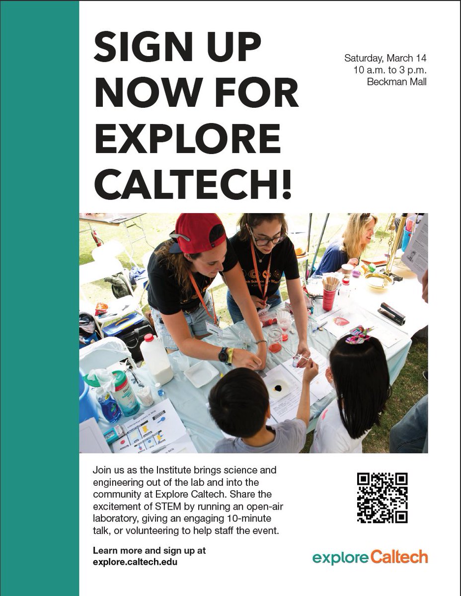 CaltechPostdocs's tweet image. Caltech Postdocs &amp;amp; Grad Students, 
Volunteer to give a 10-Minute Talk at Explore Caltech 2020!

Learn more and sign up at explore.caltech.edu