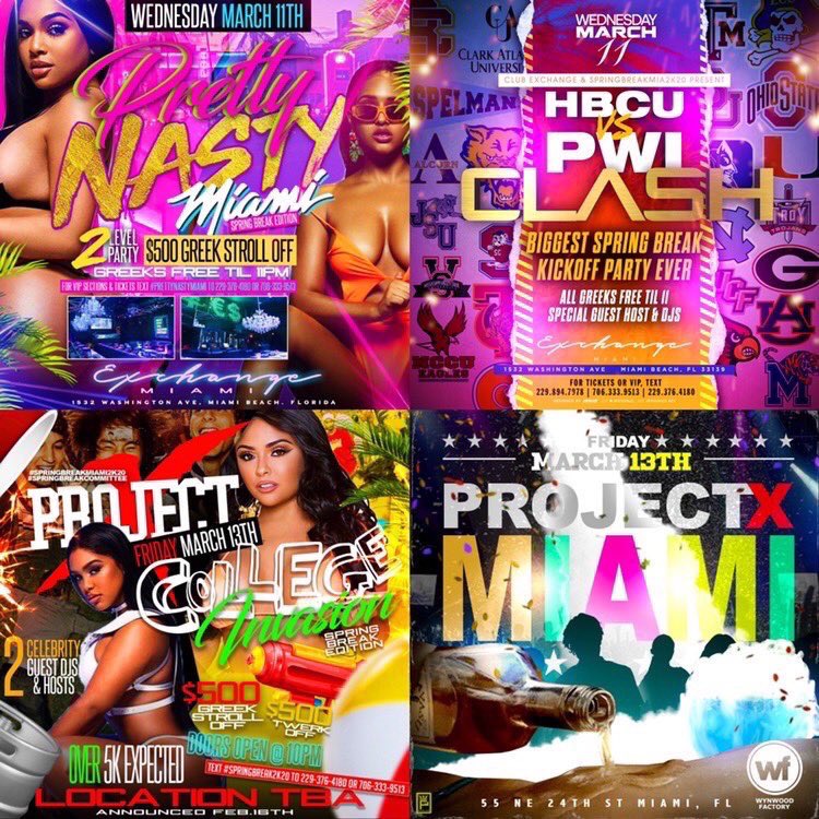 BrandiTatyana's tweet photo. 🚨🚨🏖🏝👙SpringBreakMiami2K20 Week 2 Line-Up🚨🚨
🔥March 11th- #PrettyNastyMiami @ Club Exchange
🔥March 13th- #ProjectXMiami @ The Wynwood Factory
🔥March 14Th- #POOLPARTY @ South Beach Mansion
https://t.co/YlqFJJfmPo
https://t.co/c7SEcdGVfU?…
#SpringBreakMiami2k20 https://t.co/GK2twARwGH