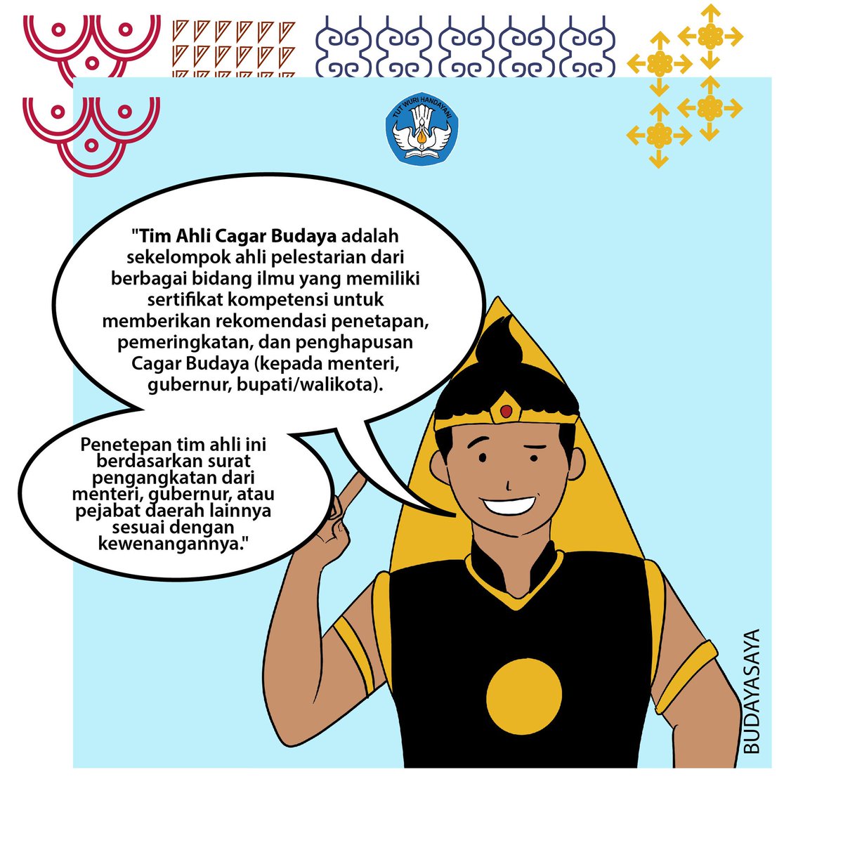 kemenbud's tweet photo. Sahabat Budaya, cari tahu yuk siapa itu Tim Ahli Cagar Budaya (TACB) dan apa saja tupoksinya. Simak informasi berikut ini ya. #budayasaya #tacb https://t.co/kt9cVWx41U