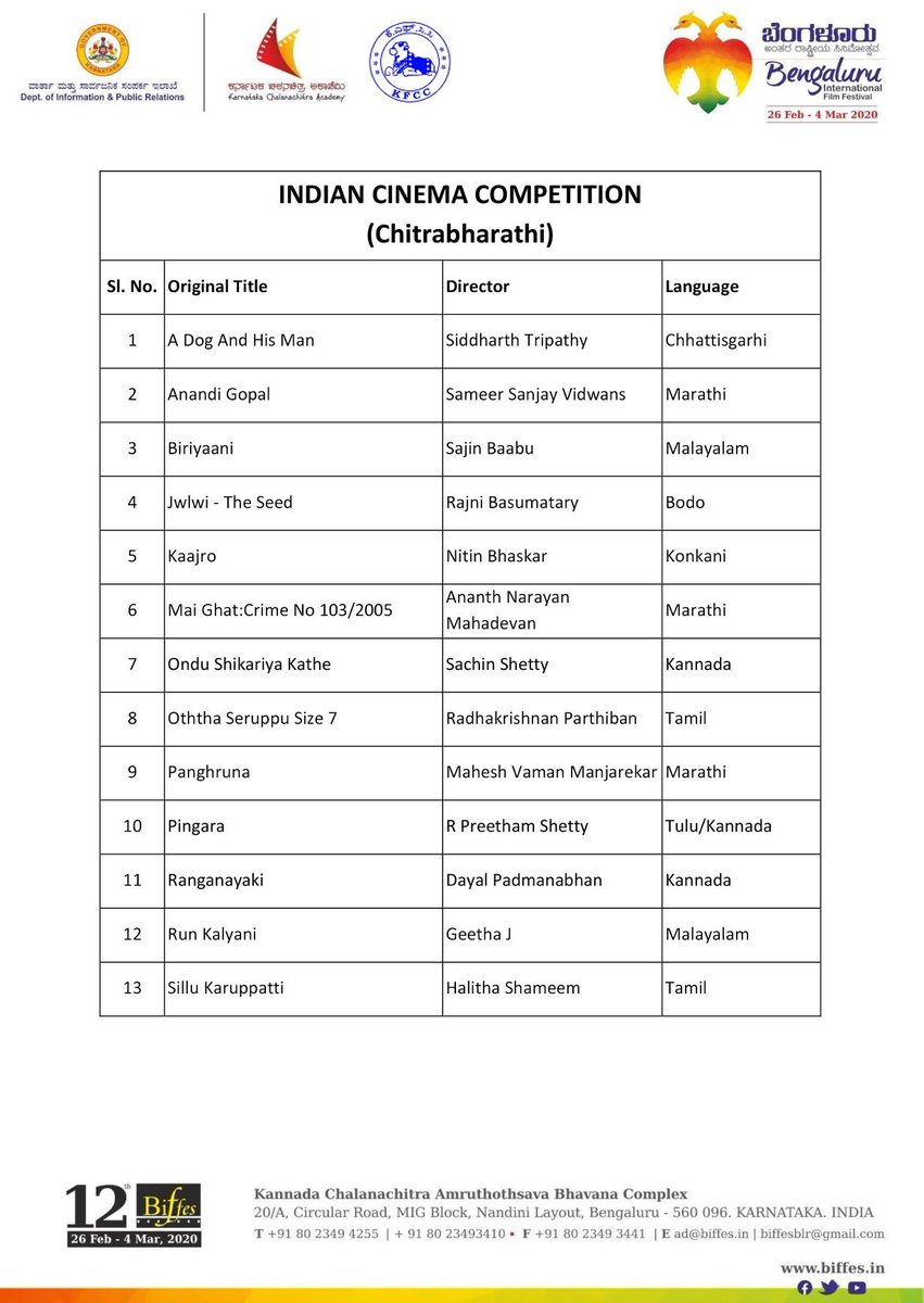 halithashameem's tweet photo. #OSS7 and #SilluKaruppatti are the two Tamil films that will be screened at the Bengaluru International Film Festival. #BIFFES2020 https://t.co/1OrAON8vEP