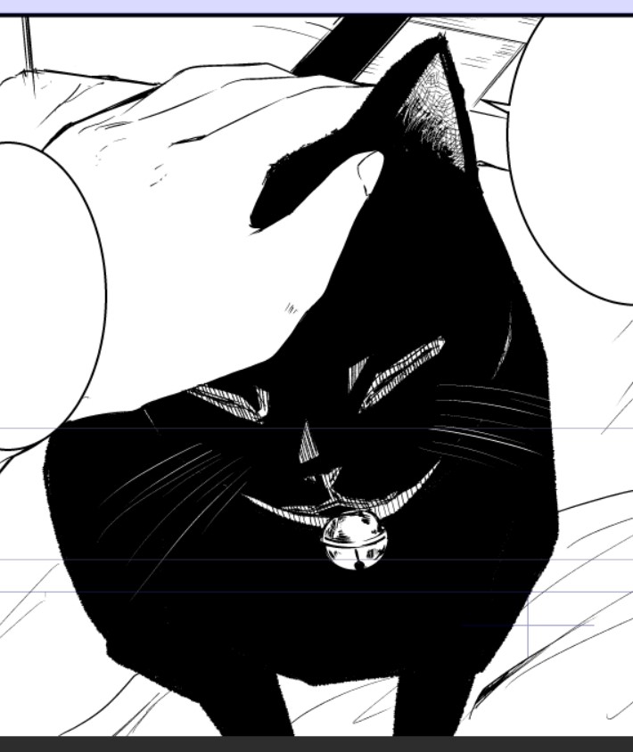 線とベタで描く撫でられる黒猫の絵 