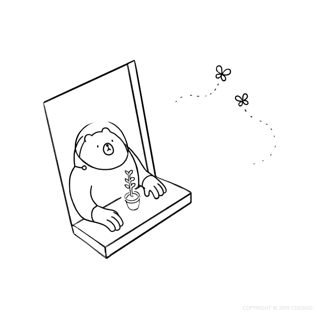 cogsgo's tweet image. Life goes on, and Dak🐻likes those tiny things 🦋happening around him. 
.
.
#Cogsgo #CogxCog #Dakdaily #Chilltime  #illustration #character #Cartooning #lineart