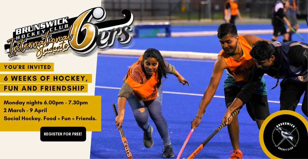 Know an international student in Melbourne? Send them down to Brunswick on Monday nights for a free game of social hockey and a free meal. Register here.  brunswickhockeyclub.org.au/international-… <a href="/hockeyvictoria/">Hockey Victoria</a>