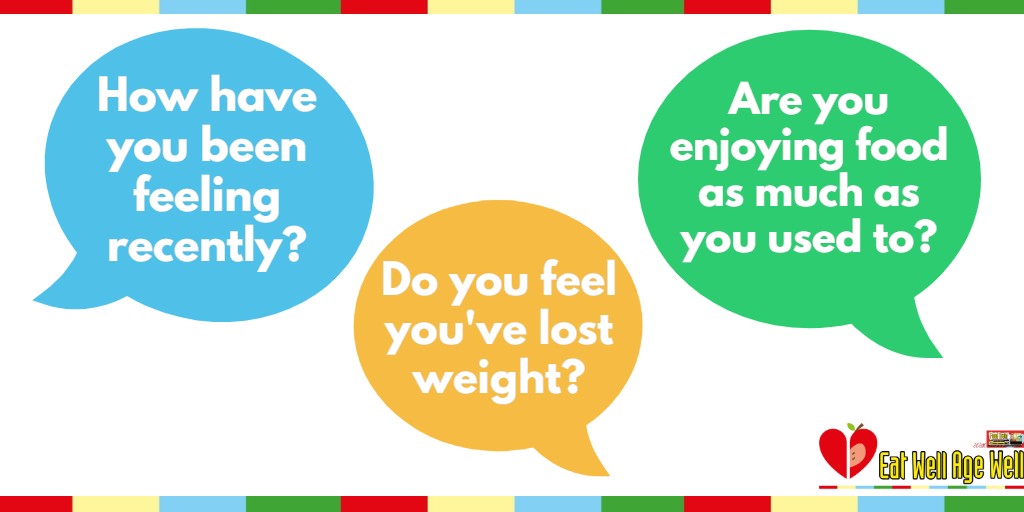 EatWellScot's tweet image. Think about it. How many times have you heard casual remarks such as: 

•‘I’m not as hungry’
•‘I can’t be bothered cooking’ 
•‘My clothes don’t fit as well anymore.’ 

Let’s pick up on those cues &amp;amp; start conversations about eating well in later life. 

#MalnutritionMonday