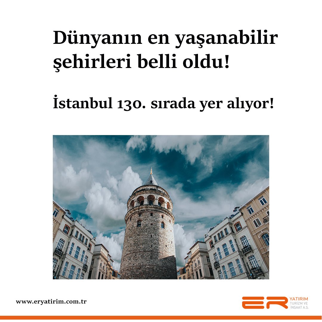 Dünyanın 480 şehri; sağlık hizmetleri, barınma, güvenlik, hava kalitesi ve siyasi gerilimler faktörleri üzerinden değerlendirildi ve Dünyanın en yaşanabilir şehirleri açıklandı.
#eryatırım #dünyanınyaşanabilirşehirleri #İstanbul