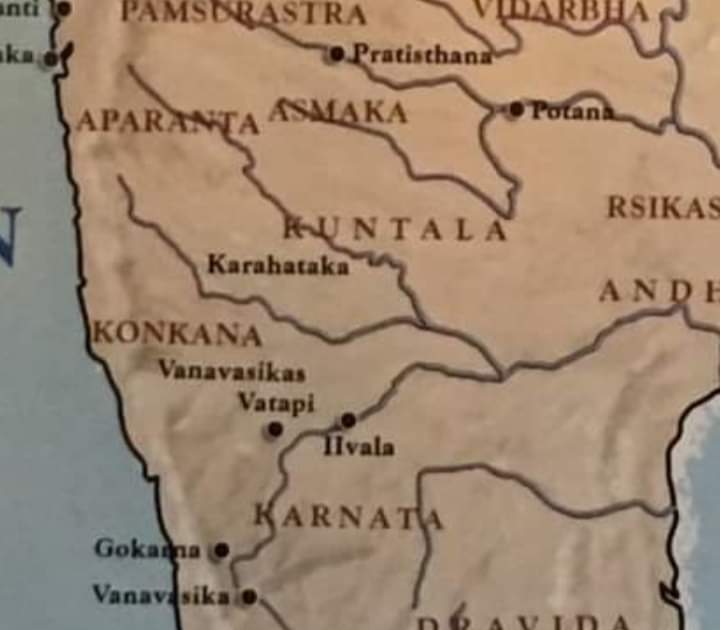To the west of Andhra was the kingdom of 'Kuntala' which is the modern day "Uttara Kannada" and South Maharastra region. To the North-West of Kuntala was Goa which was then known as Aparanta. To the South of Kuntala is the kingdom of Karnata which is the Bangalore region.