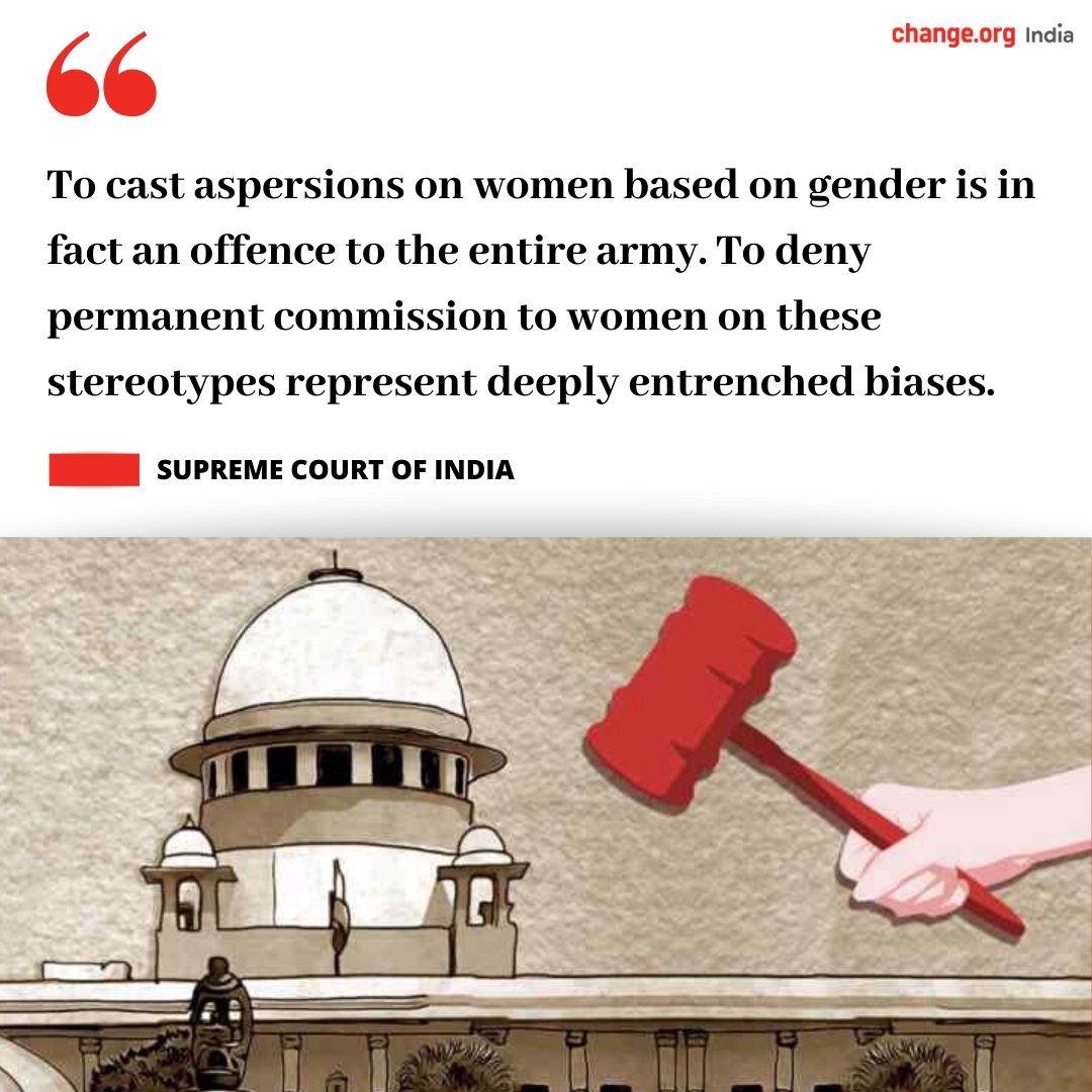ChangeOrg_India's tweet photo. Big win for @teja_main_hoon_ who spearheaded the #WomeninCommand petition! Thank you @M_Lekhi for relentlessly fighting for equality of women in defence forces.

Here's more on the petition: https://t.co/H8qh2aWhsL https://t.co/V3czZZwBnb