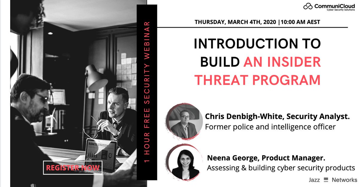 CommuniCloud's tweet photo. Any accidental or malicious act by an employee can potentially lead to catastrophic incidents that threaten a company’s brand&amp;reputation. Learn how to identify and remediate threats coming from within the organisation. Reserve your spot now: https://t.co/9foivA3JVu #communicloud https://t.co/KH96jWyAuT