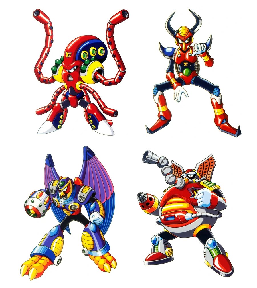 poondonkus's tweet image. I want to talk about the Mavericks from Mega Man X and how their common design elements help unify a bunch of wild designs into something that feels coherent and Whole.