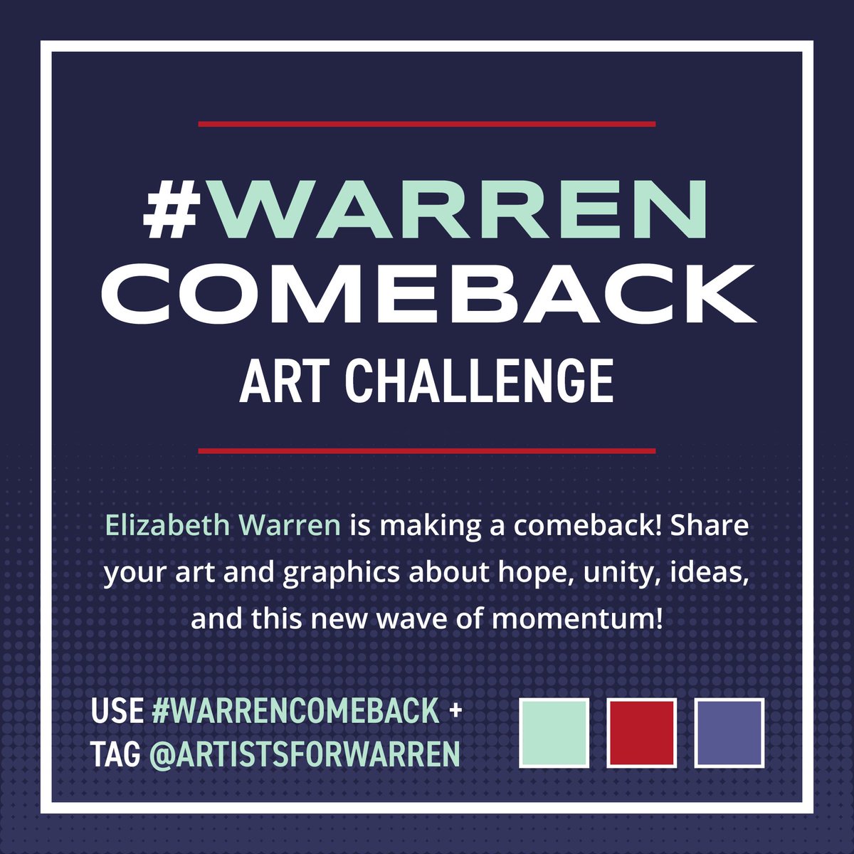 ArtistsWarren's tweet photo. Check out our latest art challenge on Instagram! Let’s get #WarrenComeback trending by creating some corresponding graphics + art and by tweeting about the comeback!
https://t.co/CrUUJntzx7 https://t.co/DewG7tvw1q