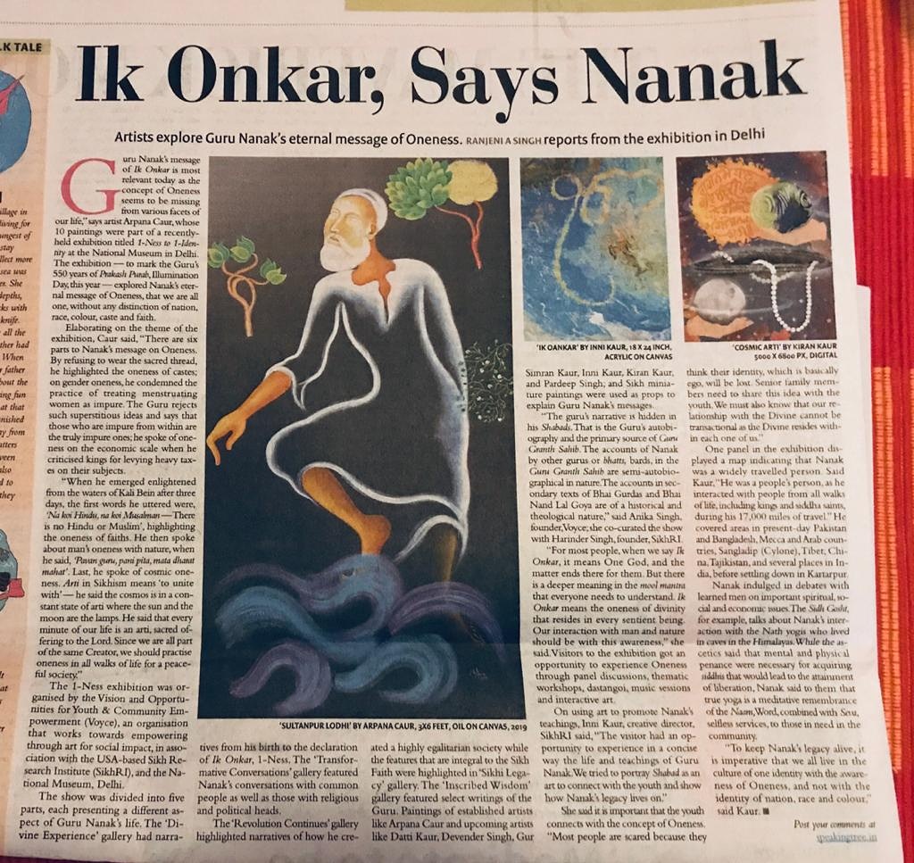 Speaking Tree, TOI, national newspaper. Beautifully captures the essence of the messages shared in our exhibition Guru Nanak Sahib: 1-Ness to 1-Identity, organized by VOYCE, SikhRI and the National Museum.
#Nanakshahi550 #1Ness #1kOankar #nmnewdelhi #sikhRI #voiceofVoyce