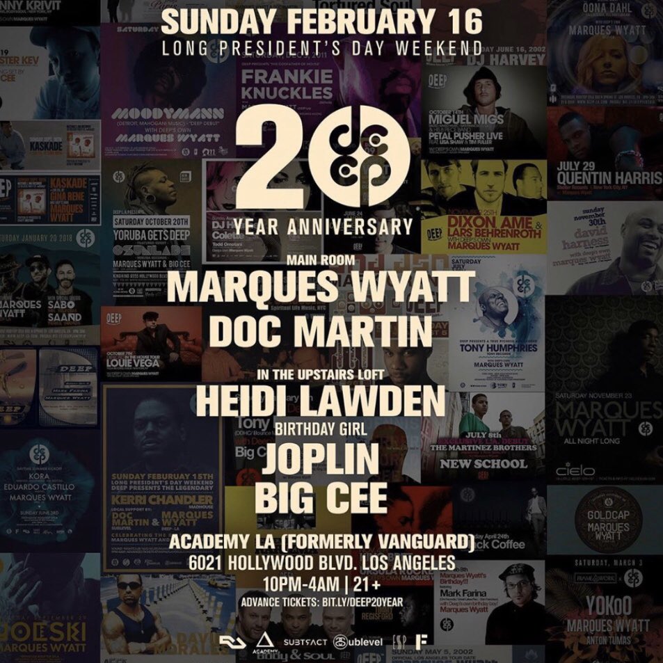 DJHeidiLawden's tweet photo. Heading to @deeplosangeles soon. 20 years of House music in LA, this party has had all the greats bless and join its dancers. It means the world to me to be a part of this legacy in my adopted hometown playing alongside the city’s originators. #djdocmartin #marquesswyatt https://t.co/rMSsdNmpkL