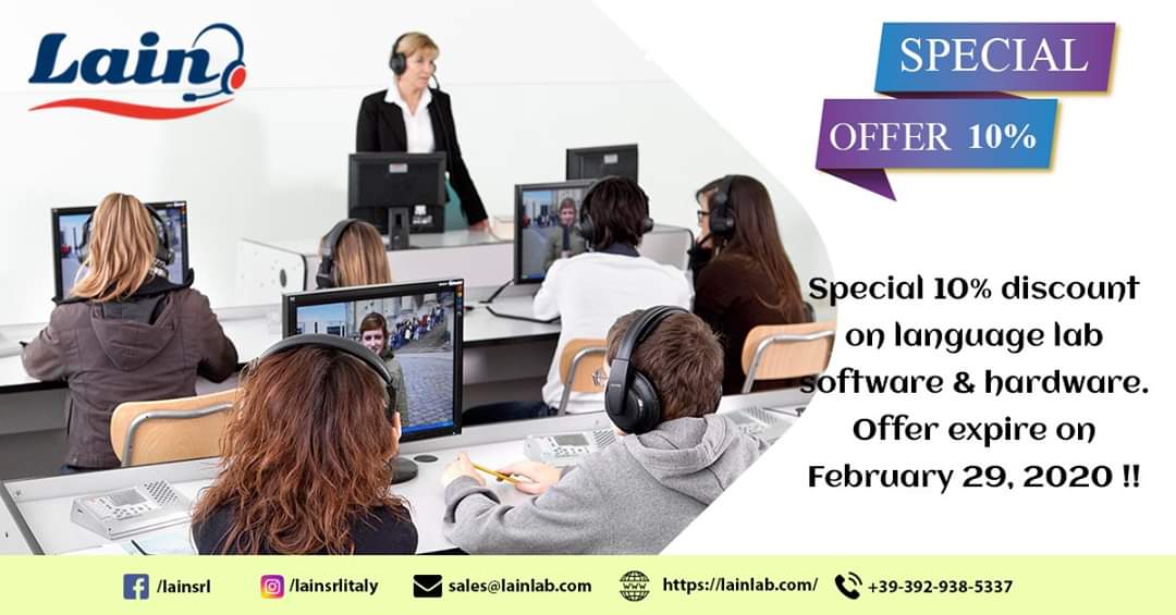 lainsrlitaly's tweet image. Special 10% discount on language lab software &amp;amp; hardware. Offer expire on February 29, 2020!!
#SoftwareLaboratorioLinguistico #LanguageLabSoftware #SoftwareandHarware #LanguageLabEquipment #SpecialOffer #Discount
☎️+39-392-938-5337
📩sales@lainlab.com
🌐bit.ly/2X2tX5D