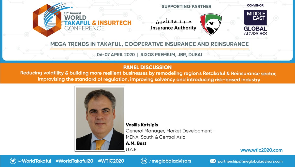 Catch Vasilis Katsipis from <a href="/AMBestCo/">AM Best</a> who talks about reducing volatility &amp; building more resilient businesses by remodeling the region's Retakaful &amp; Reinsurance sector at the 15th Annual <a href="/WorldTakaful/">WTIC 2020</a>; More Info: wtic2020.com #WTIC2020 #WorldTakaful20