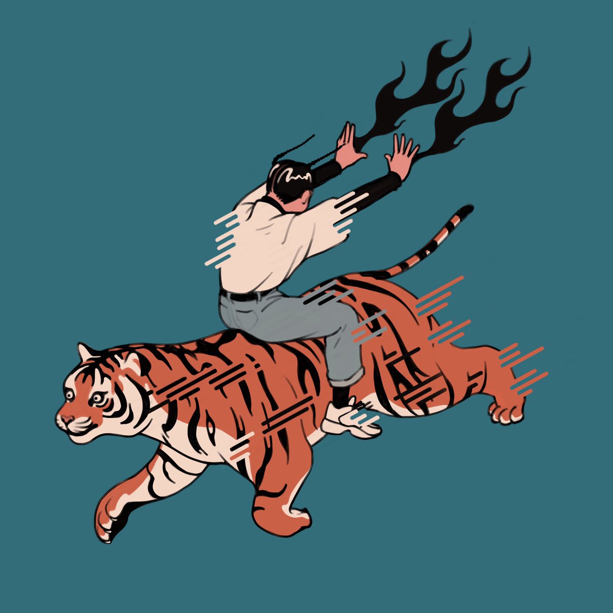 pants tiger black hair long sleeves long hair shoes shirt  illustration images