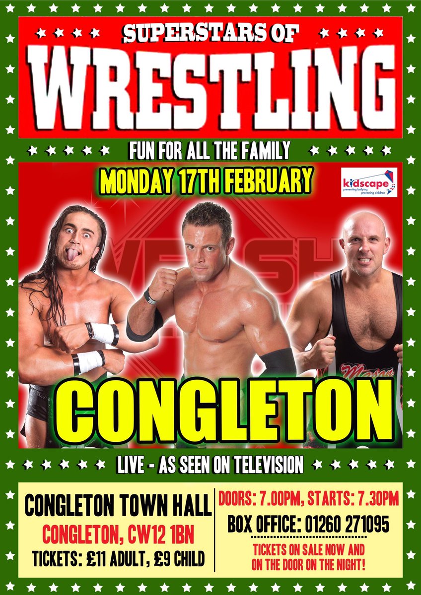 DeanAllmark's tweet photo. TONIGHT!!! Superstars of wrestling @Welsh_Wrestling return to @CongletonTown featuring myself, @Tysontaylor101 @frankiesloan @Matveteran59 @Ukjamesmason and many more. Come see #stylewithasmile https://t.co/atfAZY6WC2
