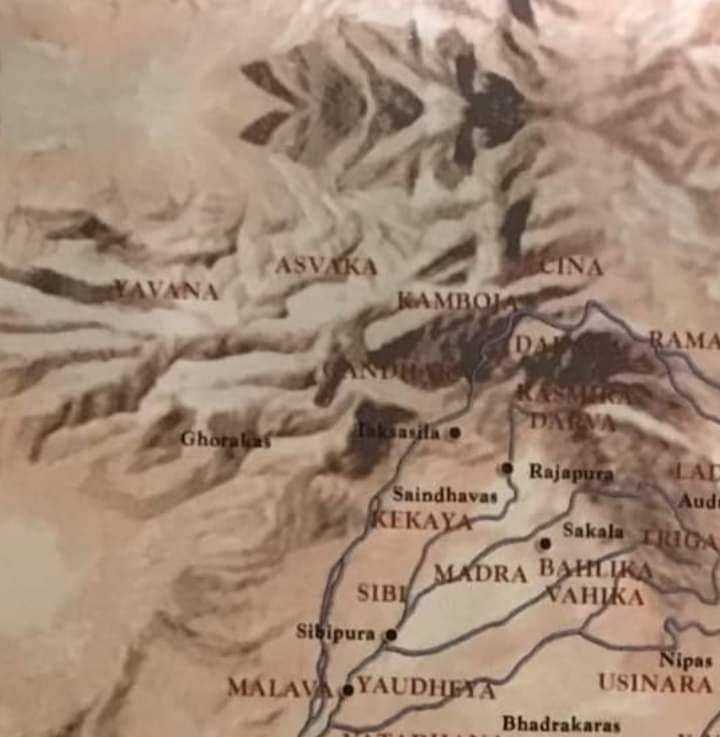 To the NW in Afghanistan is country of Yavanas, the Bactrian Indo-Greeks (Modern Begram). To their East in Hindukush is the country of Aśvakas and Kāmbojas. The Kamviri Nuristanis of Afghanistan, Kamboj of Punjab and Kammas of Andhra Pradesh could be their partial descendants.