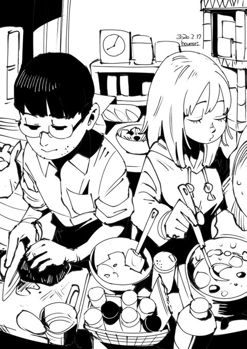 お絵描き:休日の夕食の準備 