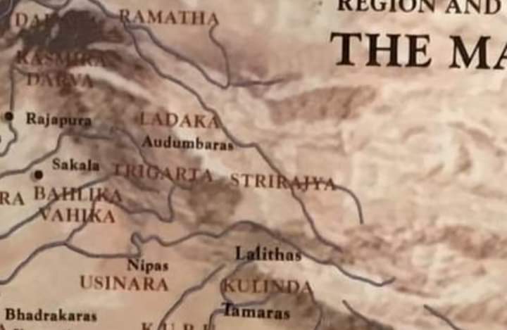 To the North of Kashmir is the kingdom of Daradas (dards of Gilgit-Chitral-Yasin).To the east of Trigarta is the kingdom of "Audumbaras" which is the ancient kingdom of Himachal. To their east is the kingdom of "Khasas" who are the Nepali people speaking "Khas kura".