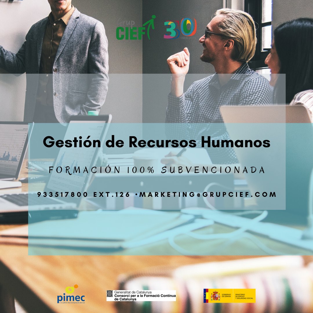 grupcief's tweet photo. Últimes places! S’acaba el període d’inscripció a la formació 100% subvencionada de #GestioDeRecursosHumans. Si estàs interessat en l’especialització en la gestió de persones, aprofita l’última oportunitat d’inscriure’t a la formació.

¿T’animes? Informa’t: marketing@grupcief.com https://t.co/IAVniFGqM5