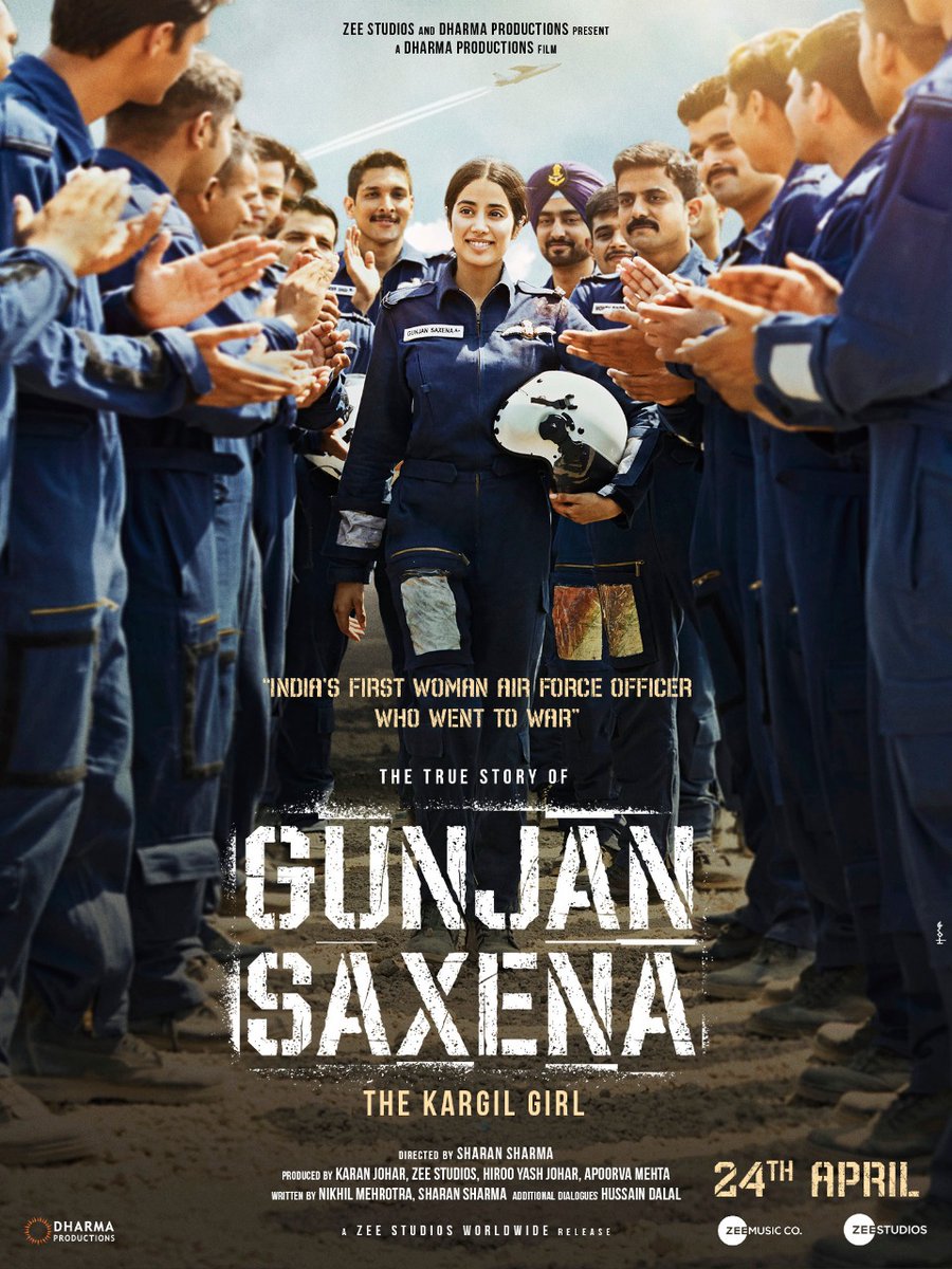 All set for 24 April 2020 release... #GunjanSaxena: #TheKargilGirl stars #JanhviKapoor and #PankajTripathi... Directed by Sharan Sharma... Presented by Zee Studios and Dharma Productions.