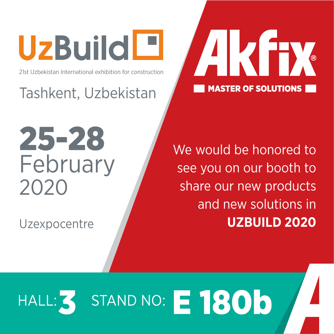 We will be happy to see you in our booth at #Uzbuild 2020 !
25 - 28 February 2020 | Tashkent, Uzbekistan
Hall 3, Stand No: E 180b

#akfixsealants #construction #exhibition  #construction #constructionproducts#industrialengineering #sealant #adhesive #pufoam #silicone