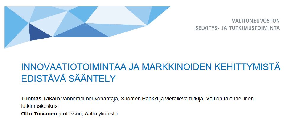 Tuomas Takalon ja Otto Toivasen raportti innovaatiomyönteisen sääntelyn periaatteista: tietokayttoon.fi/documents/1927… #innovaatiot #tuottavuus #parempisääntely #BetterRegulation