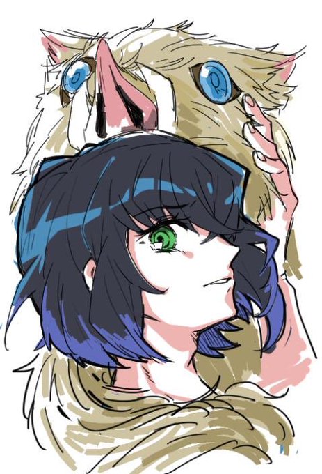 茶色さんがTwitterに投稿した嘴平伊之助(鬼滅の刃)のイラスト。