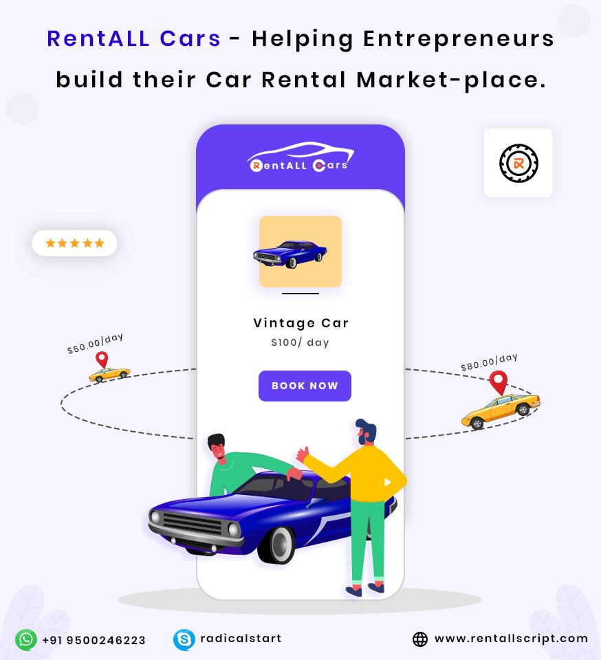 radicalstartnow's tweet image. Our Product- &quot;RentALL cars&quot; is all set to impress your customers! Know more about our enriched features and Seamless functions now!

For more info visit: rentallscript.com

#carrentalscript  #carbookingscript #rentallscript  #radicalstart #entrepreneurs #startups #business