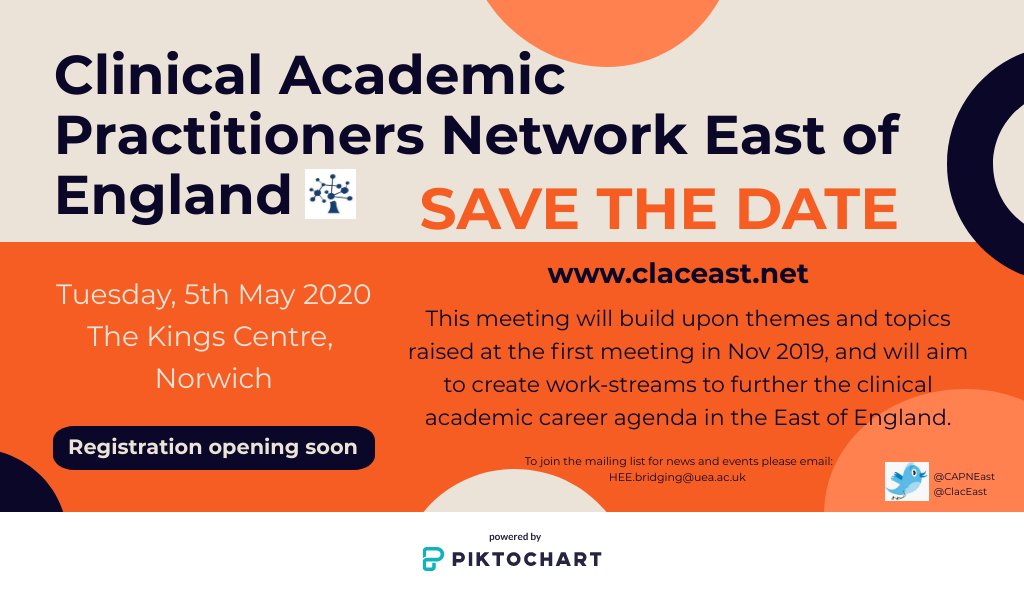💬SAVE THE DATE💬

Our next CAPNEast meeting will be held on 5th May 2020 at The Kings Centre in Norwich. Registration opening soon.

This meeting's baton is held by <a href="/JPUHResearch/">@JPUHResearch</a> &amp; <a href="/NIHRCRNEastern/">NIHR CRN Eastern</a>
#whywedoresearch #makespace4research