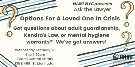 NAMINYCMetro's tweet photo. What can you do when a loved one stops treatment, behaves in a way that is harmful to themselves or others, or cannot function in the community without assistance? Join us for our bi-monthly Ask The Expert series. More info and RSVP here  https://t.co/FEj5oGey3L https://t.co/uNyja5FCFt