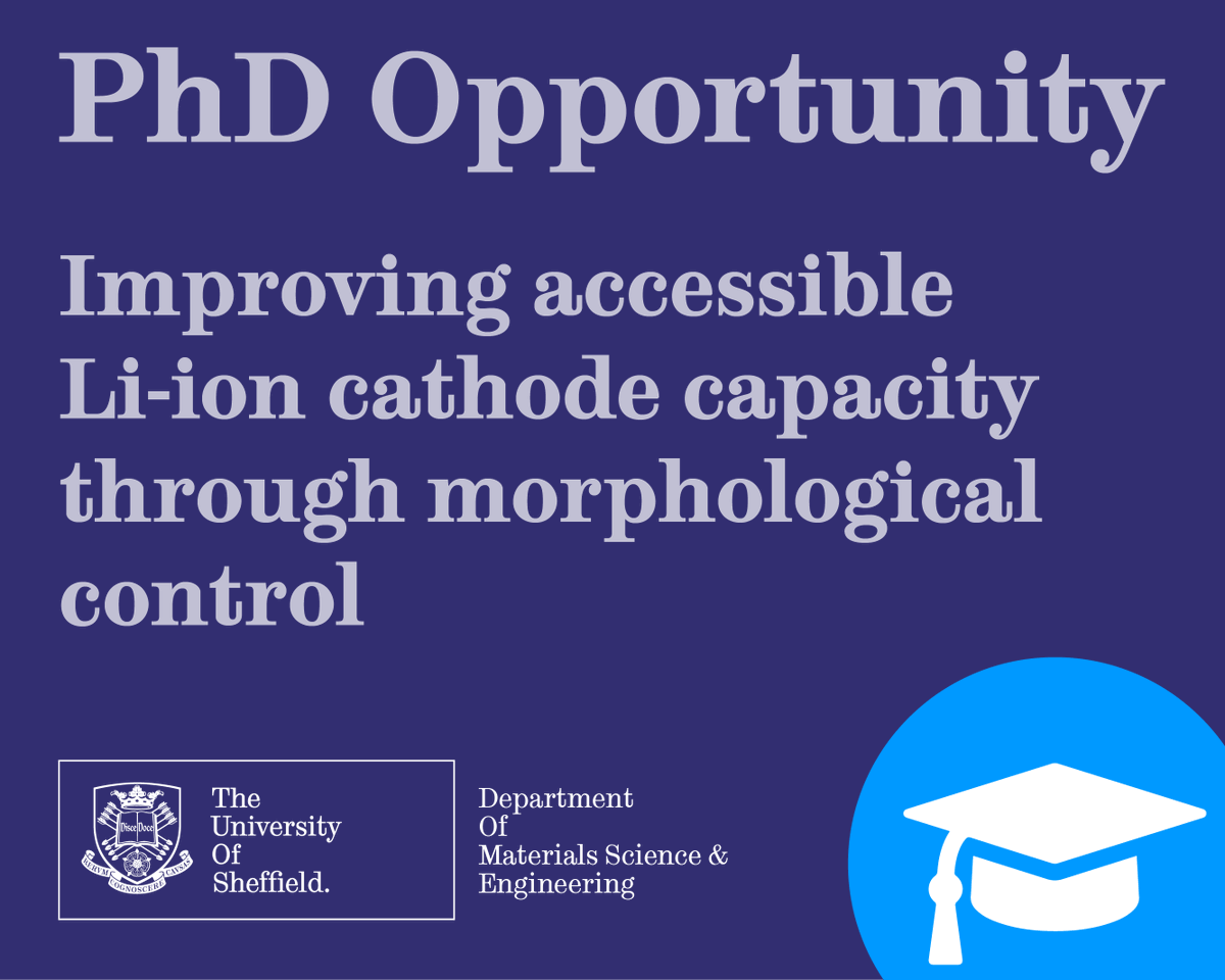 Join <a href="/BostonBecky/">Dr Becky Boston</a> to research Li-ion batteries. Address some of the challenges still faced by current and future Li-ion cathode materials through the control of crystallite size and shape using reduced temperature synthesis methods. #research #batteries jobs.ac.uk/job/BYL789/phd…