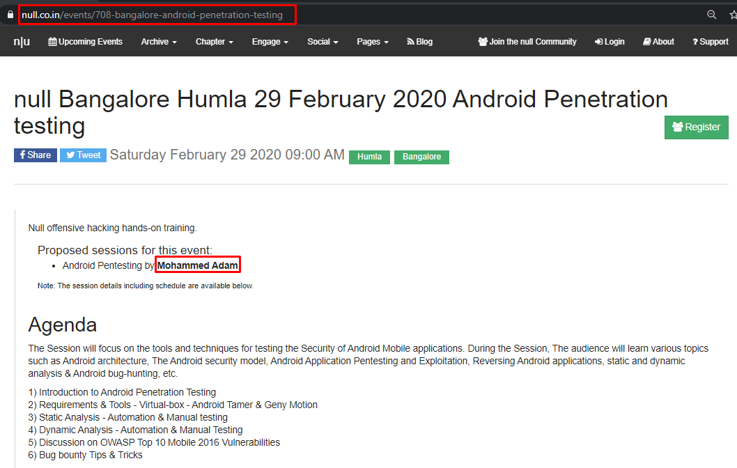 iam_amdadam's tweet image. Null Bangalore Humla - Android Penetration Testing - Oneday Session taken by Me - On 29 February 2020 - 9AM to 6PM timing. @Nullblr 
Event Registration Link: null.co.in/events/708-ban…
#nullbangalore #nullblr #Androidhacking #mobilepenetesting #infosec #bughunting #bugbountytips