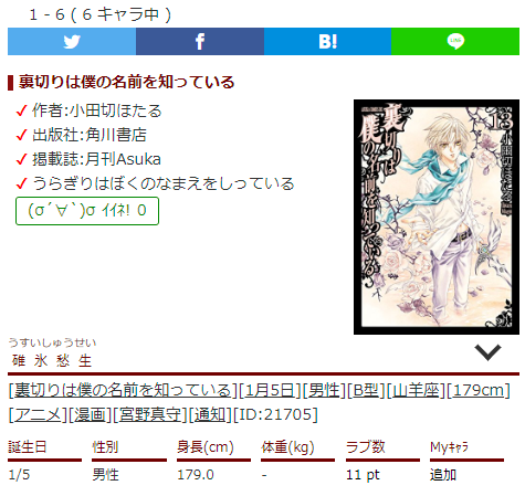 キャラ誕366 Auf Twitter 裏切りは僕の名前を知っているのキャラクター情報追加 祗王夕月 叢雨十瑚 叢雨九十九 蓮城焔椎真 碓氷愁生 祗王天白の声優と身体情報を追加しました T Co Vqxpsla47d キャラ誕366 誕生日 キャラクター 裏切りは僕の名前を