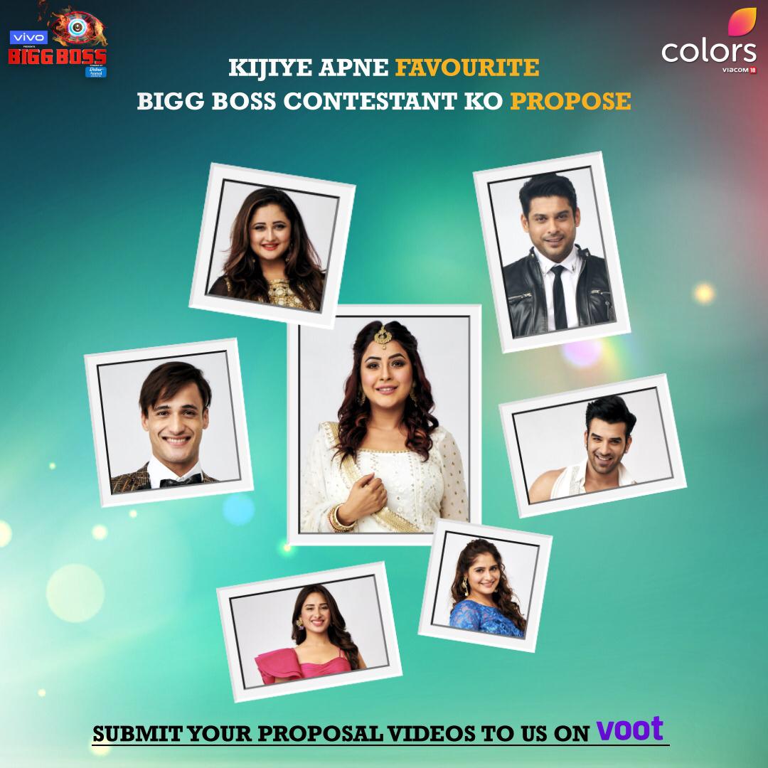 Bigg Boss on Twitter: "Kaunse contestant ne churaya hai aapka dil? Make a video proposing to them &amp; submit it to us @justvoot. @vivo_india @beingsalmankhan #BiggBoss13 #BiggBoss #BB13 #SalmanKhan https://t.co/I4bcNOR2lQ" /