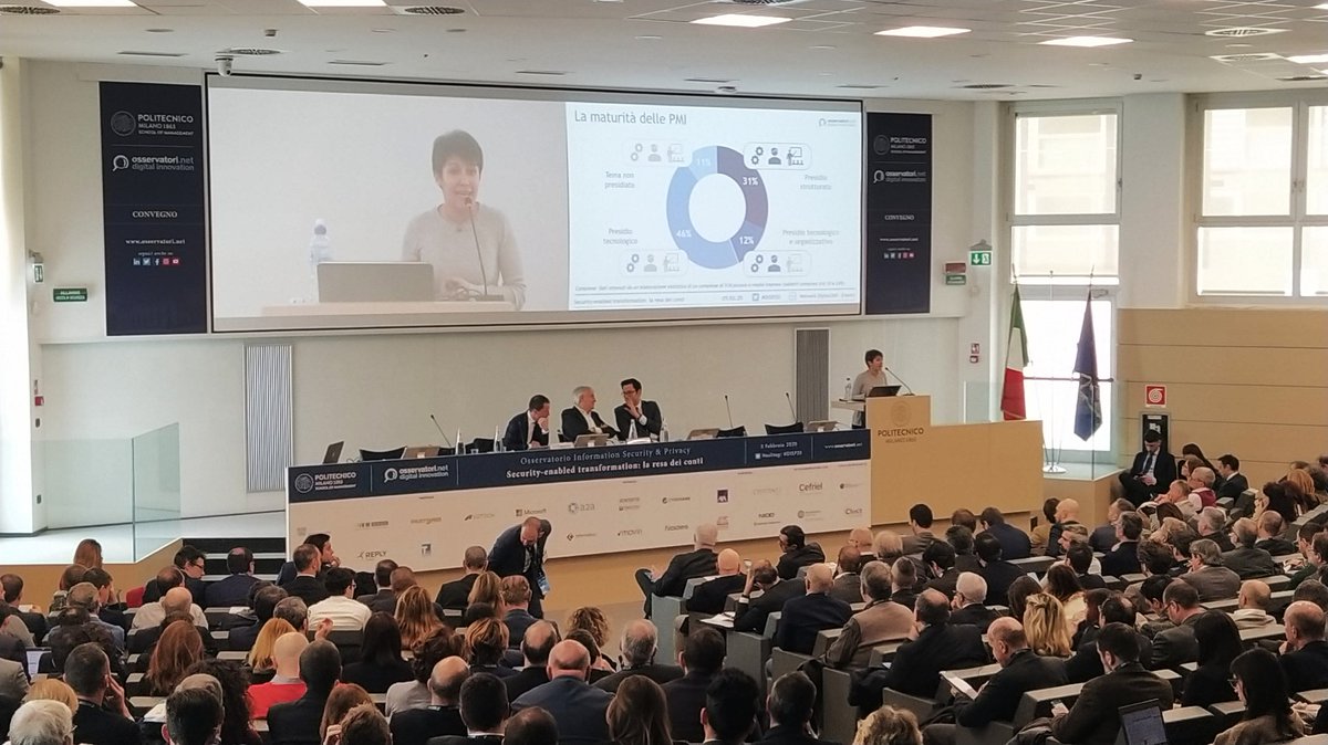 CYBEROO_ITALIA's tweet photo. Le #PMI mostrano un miglioramento nella gestione della #Security. Tuttavia meno della metà possono dichiarare un presidio strutturato. @giorgia_dragoni
#OISP20 https://t.co/26pLhORCrN