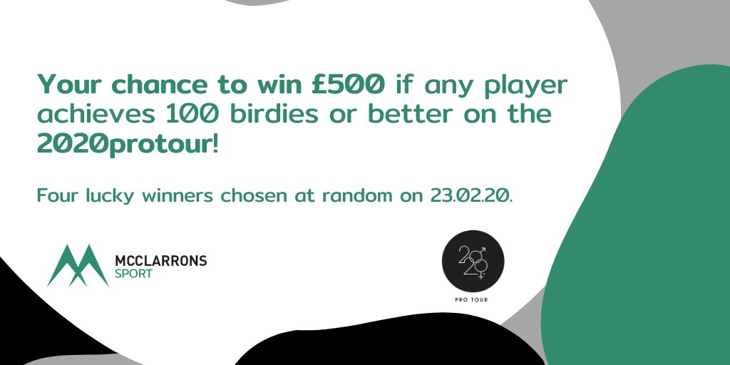 COMPETITION TIME! ⛳️🏆💰

If the attractive 100 BIRDIE BONUS is achieved on the <a href="/2020protour/">2020protour</a>, you can be in with a chance of winning £500! 💸💸💸

RT this post and follow <a href="/McClarronsSport/">McClarrons Sport</a> and <a href="/2020protour/">2020protour</a> to be in with a chance of winning.

T&amp;C’s: bit.ly/39dyjLZ