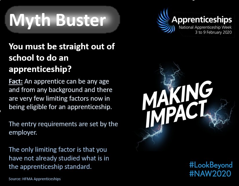 #NAW2020 Apprenticeship Myth &amp; Facts. Did you know you can be any age from 16 to do an apprenticeship!