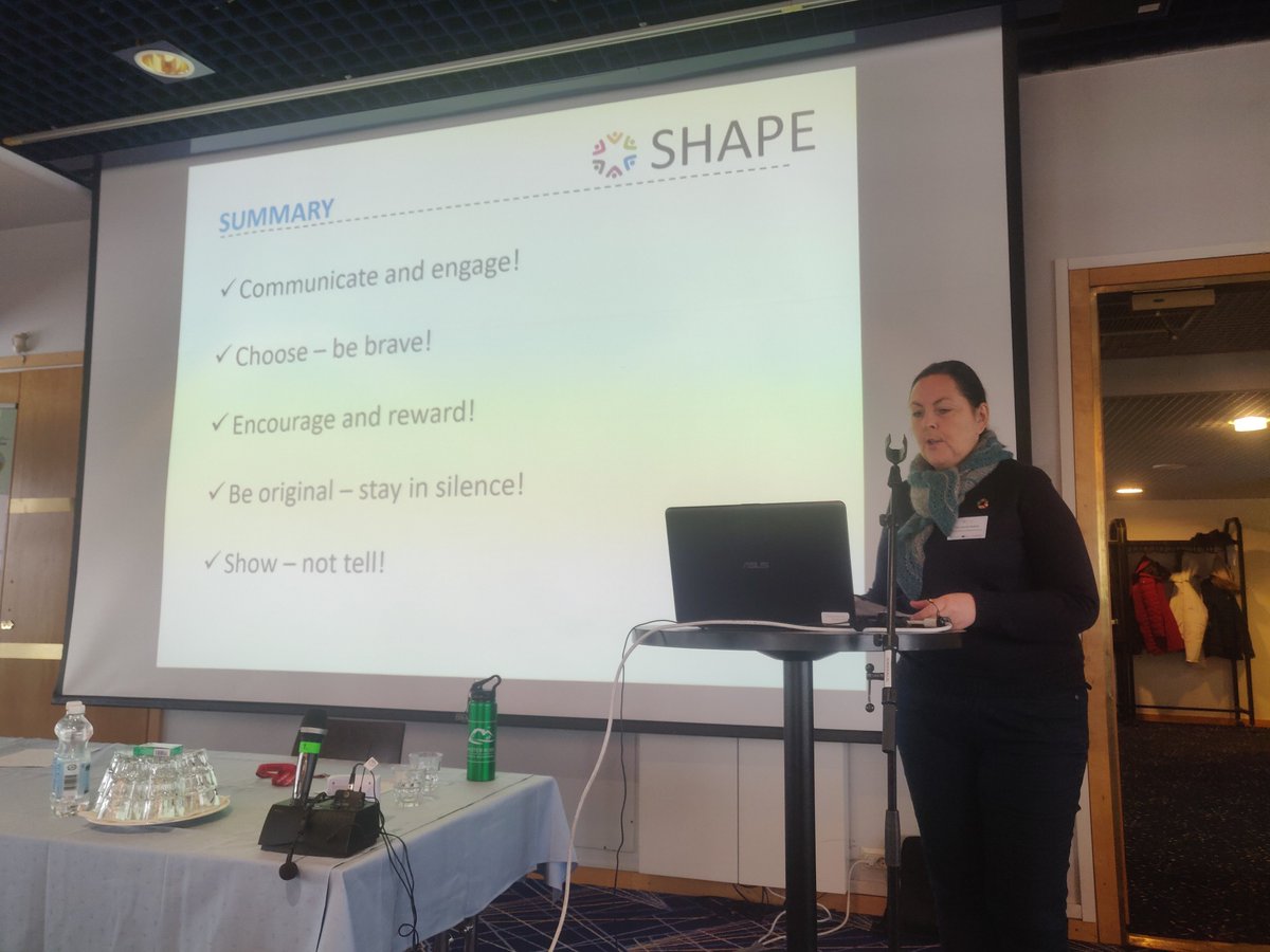 SHAPE_Project's tweet photo. Final plenary session with key ideas from each workshop. For improve the work with visitors and tour operators for #ShapingEcotourism: communicate and engage, choose your stakeholders, encourage and reward sustainability, do things differently (be unique!), and show, not tell. https://t.co/87GwfXNwpj