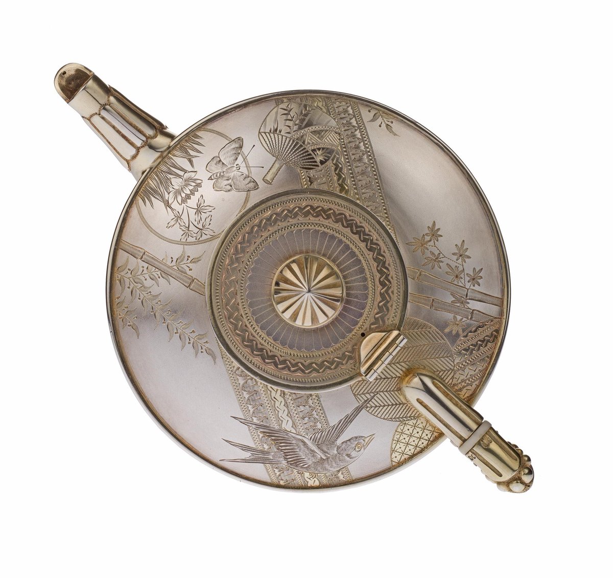 Parcel-gilt silver teapot part of a tea set by Elkington and Co., hallmarked London, 1882 – 1883 ((A.1988.190 B).