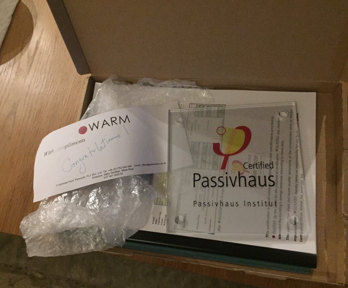 Lovely surprise in the post yesterday. Huge thanks to @SallyGodber and @peterwarm for getting us there. Not forgetting @ecominimalnick and @AR_Clarke for the AECB Carbonlite course back in 2015 (oh, and @passivhausnews for the MVHR!)