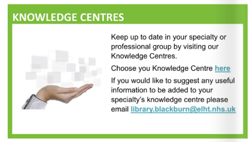 To see all our #KnowledgeCentres &amp; get tailored links &amp; resources for your specialty ehub.elht.nhs.uk/focus-on-your-…
<a href="/LibraryPatrick/">Patrick Glaister</a> <a href="/ELHTStrokeTeam/">ELHT Stroke Therapy Team</a> <a href="/Cicdivision/">CIC- Integrated teams @ELHT</a> <a href="/ELHT_MEC/">ELHT_MECDivision</a> <a href="/CareElht/">ELHT Acute Care Team</a> <a href="/ELHTCritCare/">ELHT Critical Care</a> <a href="/AMU_ELHT/">AMU @ ELHT</a> <a href="/Educc_elht/">ed/ucc@elht</a> <a href="/ELHTPharmacy/">ELHT Pharmacy</a> <a href="/ELHTderm/">ELHTderm</a> <a href="/ELHTophthal/">ELHTophthalmology</a> <a href="/bazzie1967/">Bazzie💙🌈💕NHS #Compassion#Kindness💙🌈💕</a> <a href="/medicine_older/">Medicine for Older People@East Lancs Hospitals</a>