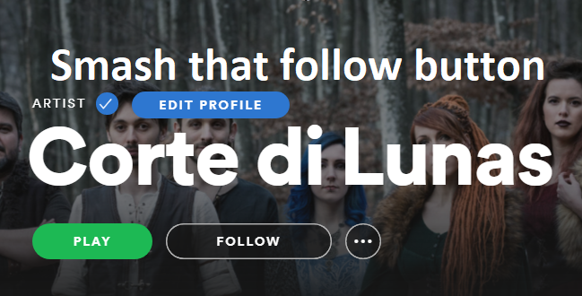 CorteDiLunas's tweet photo. ▶️New music on Feb 10!◀️
Follow us on Spotify now, and get new music on your release!
https://t.co/t9yq8JWMF9
🌑🌒🌓🌔🌕🌖🌗🌘🌑
#cortedilunas #spotify #releaseradar #folkmetal #folkrock #medieval #medievalmusic #musicaceltica #celtic #vikings #pagan #celticmusic #folkmusic https://t.co/WHBdiV5prT