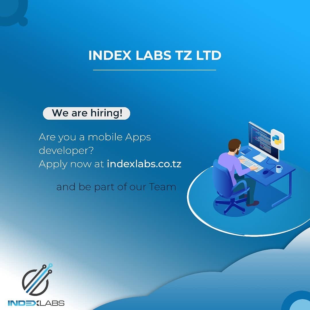 indexlabstz's tweet image. Are you an App Developer? We are Hiring! Send your CV to info@indexlabs.co.tz and get a chance to be part of our Team! 

Visit indexlabs.co.tz

#indexlabstz #websitedesign #mobileapp #chatbot #softwaredev #computer #android #website #business #mobile #Africa4IR #startup