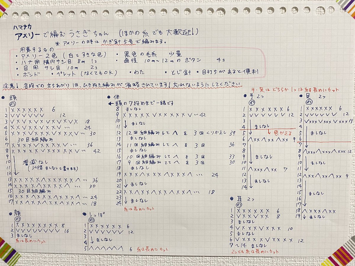 怜惟 در توییتر 意欲があるうちに書き上げておきました ハマナカアメリーで編む ウサギちゃん もちろん他の系でも大歓迎 あみぐるみ 編み図 うさぎ ハマナカ アメリー