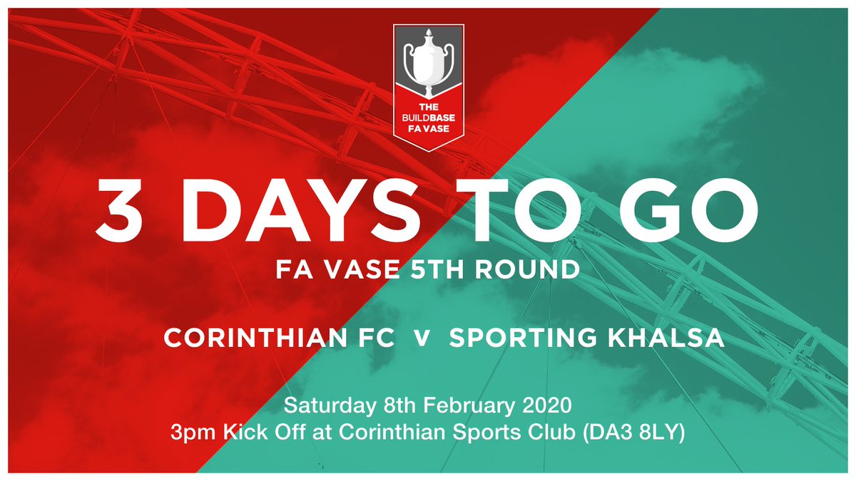 The #FaVase 5th Round is days away with #TheHoops set to welcome <a href="/SportingKhalsa/">Sporting Khalsa</a> from the <a href="/MidlandLeague/">Capelli Sport Midland Football League</a> to #CFC on Saturday afternoon for a place in the Quarter Finals.

📅 : 8th February 2020
⏰ : 3.00pm Kick Off
📍 : Corinthian Sports Club (DA3 8LY)