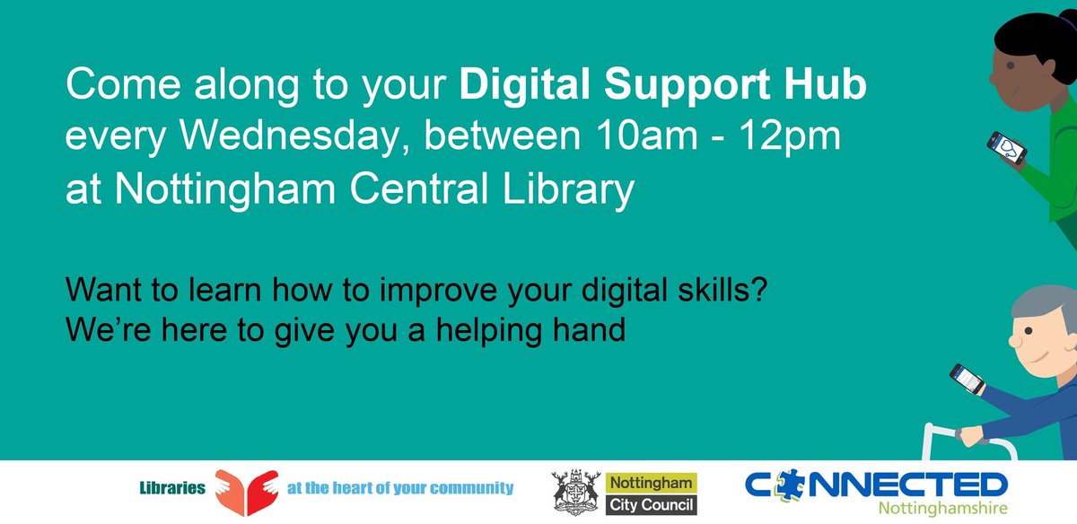 digital_notts's tweet photo. Whether you want to keep in touch with family and friends, follow your hobbies or mange your health, being online can help you...
But if you’re not sure where to start, why not come in and say hello at #Nottingham Central Library’s #digitalsupporthub today between 10am-12pm👋 https://t.co/vY2VDKyEdp