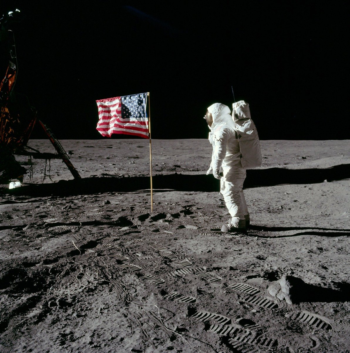 A photograph from the moon landing